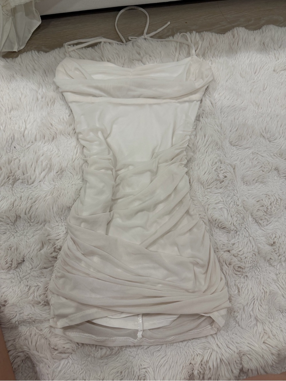 Windsor Ivory Ruched Spaghetti Strap Mini Dress
